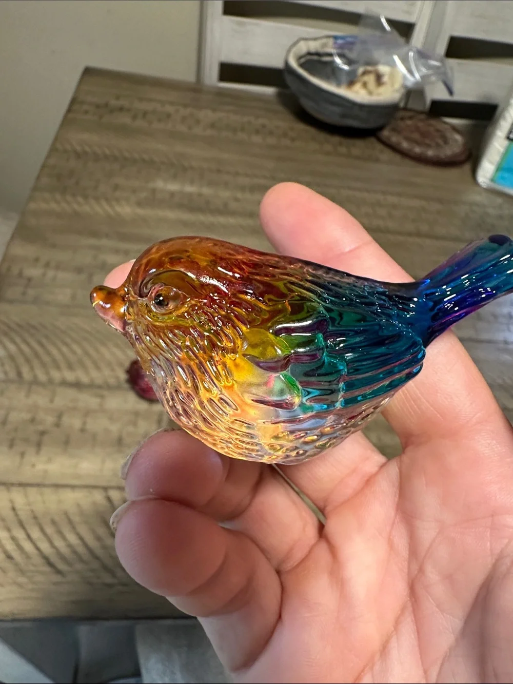 Handblown Rainbow Glass Bird Figurines - Set of 2